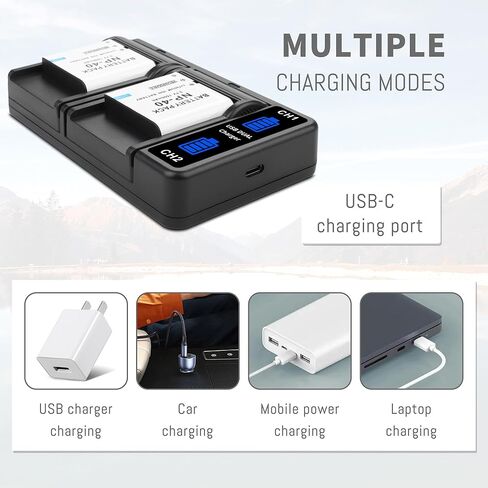 3 عبوات بطاريات NP-40، شاحن USB ثنائي القناة متوافق مع Casio NP-40 Kodak LB-060، GE GB-60 Exilim EX-Z400، Exilim EX-FC100، Exilim EX-FC100WE، Exilim EX-FC150، Exilim EX-FC150BK 3.7 فولت 1500 مللي أمبير في الساعة in Kuwait