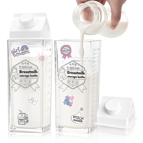 Papablic Glass Breast Milk Pitcher, 17oz 2-Pack Breastmilk Storage Containers for Pitcher Method Feeding, BPA-Free Leakproof Baby Formula & Milk Storage Bottles, Fridge Safe, Includes Cute Stickers in Saudi Arabia