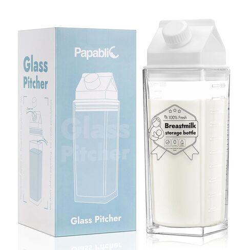 Papablic Glass Breastmilk Pitcher, Baby-Safe Milk Storage Bottles for Breastfeeding & Pumping, Reusable Milk Juice Beverages Container for Fridge, No Leak, BPA Free, 17 oz (2 Packs) in Saudi Arabia