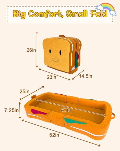 Toddler Travel Bed, Portable Toddler Floor Bed Washable Cover, Foldable Soft Foam Travel Crib for Baby and Kids, Toddler Cot for Home/Travel/Camping Sleep-Sandwich Shaped in Kuwait