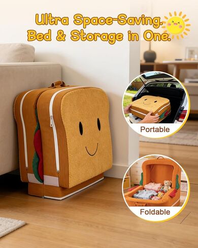 Toddler Travel Bed, Portable Toddler Floor Bed Washable Cover, Foldable Soft Foam Travel Crib for Baby and Kids, Toddler Cot for Home/Travel/Camping Sleep-Sandwich Shaped in Kuwait