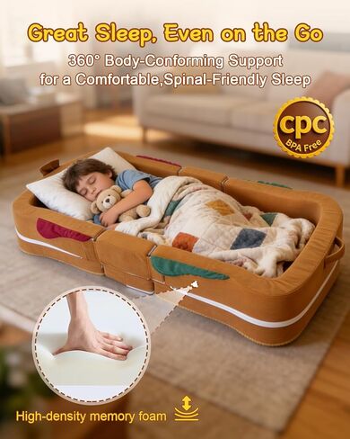 Toddler Travel Bed, Portable Toddler Floor Bed Washable Cover, Foldable Soft Foam Travel Crib for Baby and Kids, Toddler Cot for Home/Travel/Camping Sleep-Sandwich Shaped in Kuwait