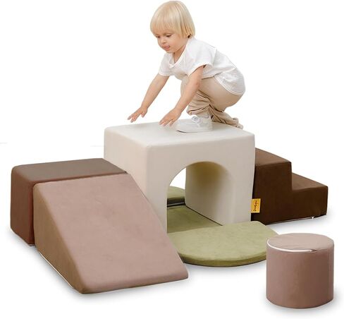 BanaSuper Kids Climbing Foam Blocks Playset - 7 Piece Toddler Climbing Toys, Indoor Gross Motor Development Montessori Gross Motor Toy for Babies & Toddlers (Grey) in Kuwait