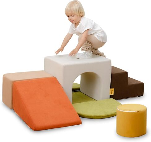 BanaSuper Kids Climbing Foam Blocks Playset - 7 Piece Toddler Climbing Toys, Indoor Gross Motor Development Montessori Gross Motor Toy for Babies & Toddlers (Grey) in Kuwait