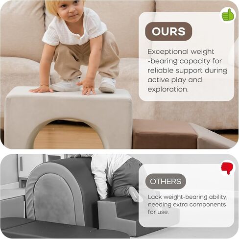 BanaSuper Kids Climbing Foam Blocks Playset - 7 Piece Toddler Climbing Toys, Indoor Gross Motor Development Montessori Gross Motor Toy for Babies & Toddlers (Grey) in Kuwait