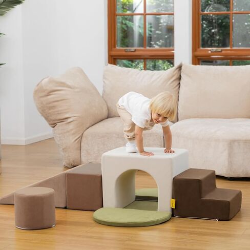 BanaSuper Kids Climbing Foam Blocks Playset - 7 Piece Toddler Climbing Toys, Indoor Gross Motor Development Montessori Gross Motor Toy for Babies & Toddlers (Grey) in Kuwait