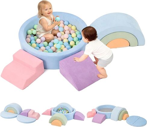 cossy Foam Climbing Blocks for Toddlers, 38 x 38in Round Ball Pit for Babies, 8pcs Toddler Climbing Toys Indoor, Soft Play Set, Baby Climbing Blocks, Ideal for Crawling & Climbing(Balls Not Included) in Kuwait