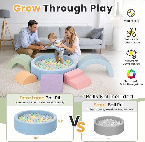 cossy Foam Climbing Blocks for Toddlers, 38 x 38in Round Ball Pit for Babies, 8pcs Toddler Climbing Toys Indoor, Soft Play Set, Baby Climbing Blocks, Ideal for Crawling & Climbing(Balls Not Included) in Kuwait