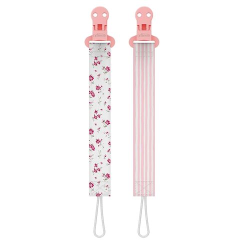 Dr. Brown's Pacifier Clips, Universal Fit Fabric Strap for Pacifiers, Flowers and Stripes, BPA-Free, 0-18 Months, 2-Pack in Kuwait