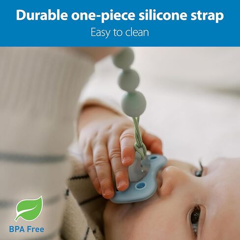 Dr. Brown's Silicone Pacifier Clips, Universal Fit Strap for Pacifiers, Green/Gray, BPA Free, 0-18 Months, 2-Pack in Kuwait