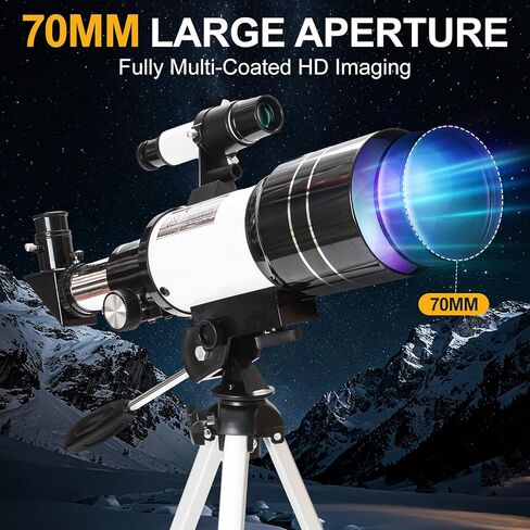Aurosports Refractor Telescope for Adults & Kids - 70mm Aperture 300mm Portable Telescope for Astronomy Beginners with Phone Adapter & Tripod - 15x-150x High Powered Magnification for Stargazing in Kuwait