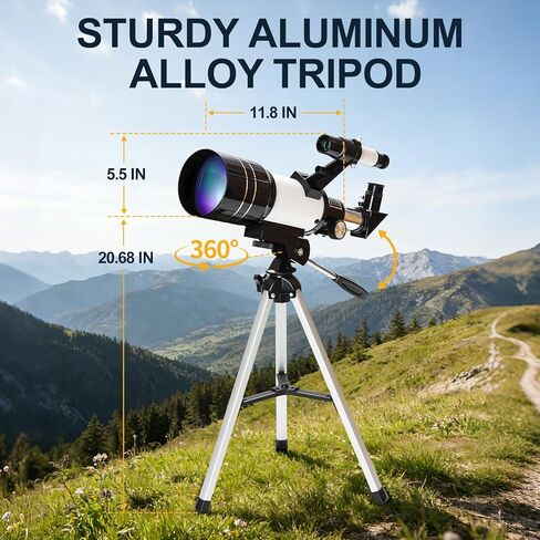 Aurosports Refractor Telescope for Adults & Kids - 70mm Aperture 300mm Portable Telescope for Astronomy Beginners with Phone Adapter & Tripod - 15x-150x High Powered Magnification for Stargazing in Kuwait
