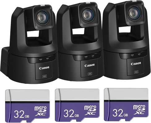 كاميرا Canon CR-N500 4K NDI PTZ مع حزمة تكبير بصري 15x (أسود) (3 عبوات) | فيديو UHD، NDI|HX، بث IP وتحكم سلس في الإمالة/التدوير | رائعة للبث والأحداث المباشرة (4839C001) + بطاقة 3X سعة 32 جيجابايت in Kuwait