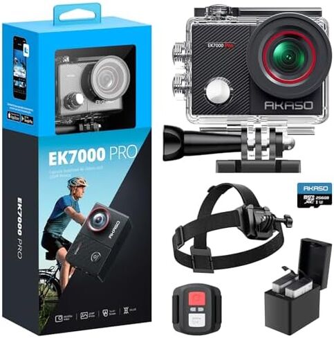 AKASO EK7000 Pro Action Camera with MicroSDXC U3 Card and Quick Release Head Strap Mount Bundle in Kuwait