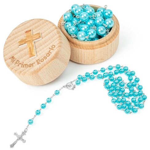 CJiangpo Catholic Baptism Gifts for Girls - My First Rosary Spanish Mi Primer Rosario Keepsake Box, Pink Rosary for Kids First Communion Christening Baby Dedication Gift Set for Newborn Baby Girls in Kuwait