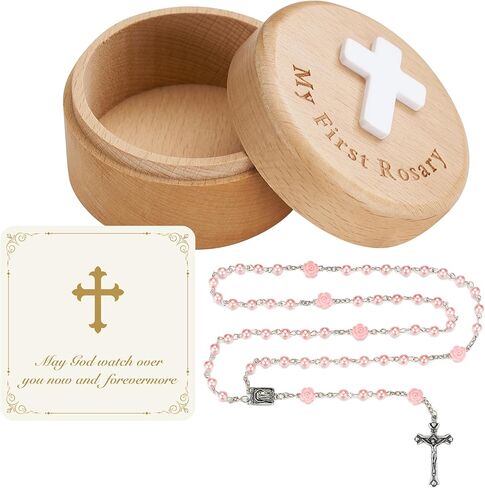 NORBU Baptism Gifts for Girl, My First Rosary with Wooden Keepsake Box, Rosary for Kids, First Communion & Baby Dedication Gifts for Newborn Baby Boys Catholic Christening Gift in Kuwait