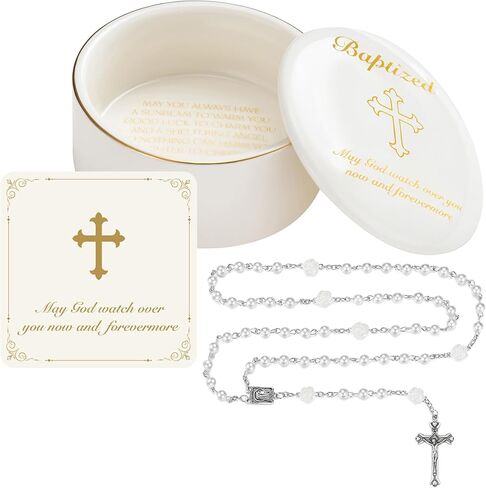 NORBU Baptism Gifts for Girl, My First Rosary with Ceramic Keepsake Box, Rosary for Kids, First Communion & Baby Dedication Gifts for Newborn Baby Boys Catholic Christening Gift in Kuwait