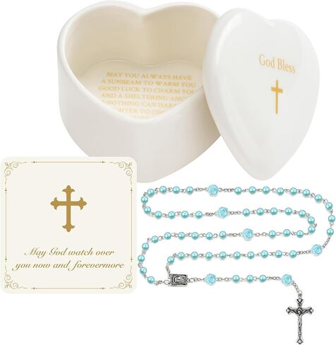 NORBU Baptism Gifts for Girl, My First Rosary with Ceramic Keepsake Box, Rosary for Kids, First Communion & Baby Dedication Gifts for Newborn Baby Boys Catholic Christening Gift in Kuwait