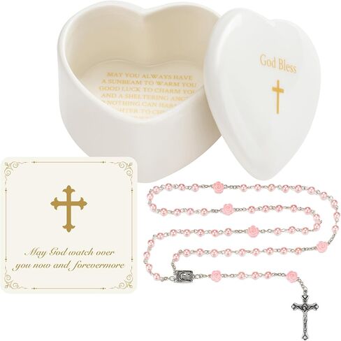 NORBU Baptism Gifts for Girl, My First Rosary with Ceramic Keepsake Box, Rosary for Kids, First Communion & Baby Dedication Gifts for Newborn Baby Boys Catholic Christening Gift in Kuwait