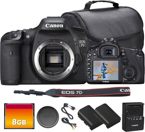 Canon EOS 7D DSLR Camera Bundle | 18MP APS-C Sensor, Dual DIGIC 4 Processors, 19-Point AF System & 8 fps Continuous Shooting | Great for Sports & Wildlife (3814B004) + 8GB CF Card + Bag + Battery in Kuwait