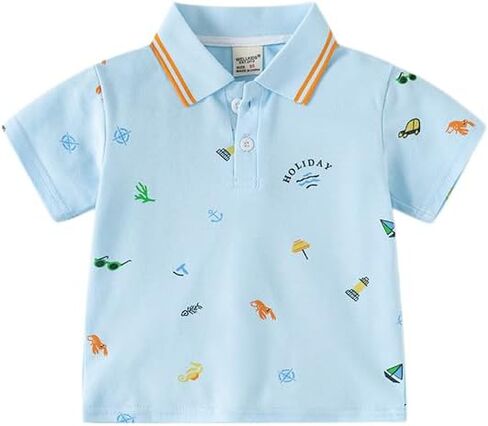 Toddler Boys Nautical Holiday Print Polo Shirt Infant Short Sleeve Ocean Themed Casual Top Kids Breathable Daily Wear in Kuwait