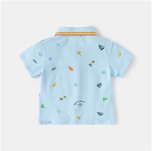 Toddler Boys Nautical Holiday Print Polo Shirt Infant Short Sleeve Ocean Themed Casual Top Kids Breathable Daily Wear in Kuwait