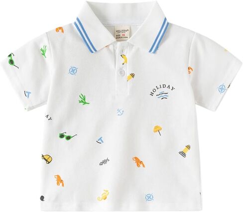 Toddler Boys Nautical Holiday Print Polo Shirt Infant Short Sleeve Ocean Themed Casual Top Kids Breathable Daily Wear in Kuwait