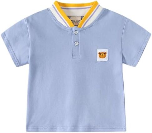 Meufam Toddler Kids Boys Henley Collar Polo Shirt Stand Collar Short Sleeve Shirt Cartoon Bear Casual Cotton Top in Kuwait
