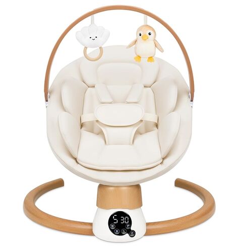 Baby Swings for Infants | Electric Portable Baby Swing with Bluetooth, 5 Swing Speed, 3 Timer Settings, 10 Lullabies, 5-Point Harness & Remote Control | Newborn Swing for Indoor & Outdoor (Beige) in Saudi Arabia