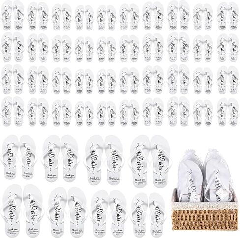 Cuffbow 72 bairs bulk white flip flops for wedding sandals for guest bridesmaid standals bride flip flop hotel spa spa spa with the size strage orgresa for wedding pool party in Kuwait
