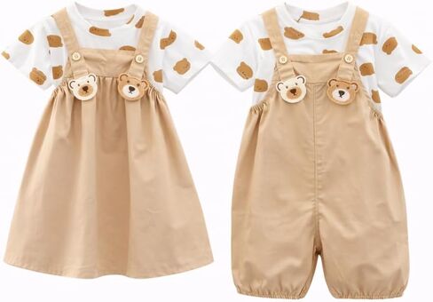 مجموعة ملابس Panther Mama & Kids Twins متطابقة من القطن مكونة من قطعتين للتوائم الأولاد والبنات - متوفرة (الصبي والصبي والفتاة والفتاة) in Kuwait