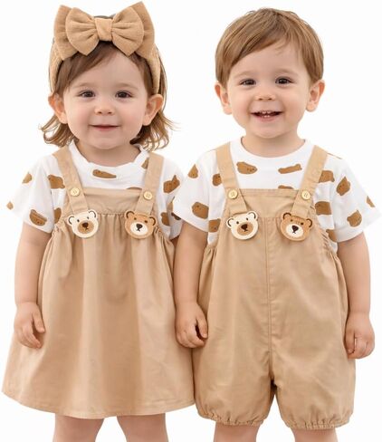مجموعة ملابس Panther Mama & Kids Twins متطابقة من القطن مكونة من قطعتين للتوائم الأولاد والبنات - متوفرة (الصبي والصبي والفتاة والفتاة) in Kuwait