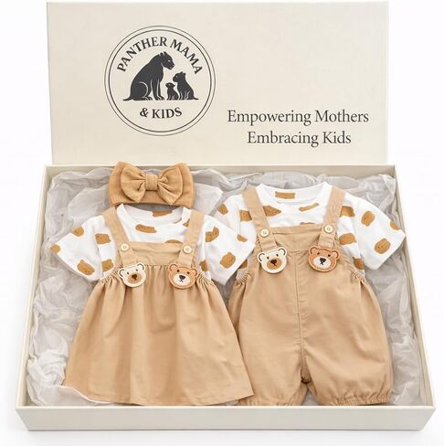 مجموعة ملابس Panther Mama & Kids Twins متطابقة من القطن مكونة من قطعتين للتوائم الأولاد والبنات - متوفرة (الصبي والصبي والفتاة والفتاة) in Kuwait
