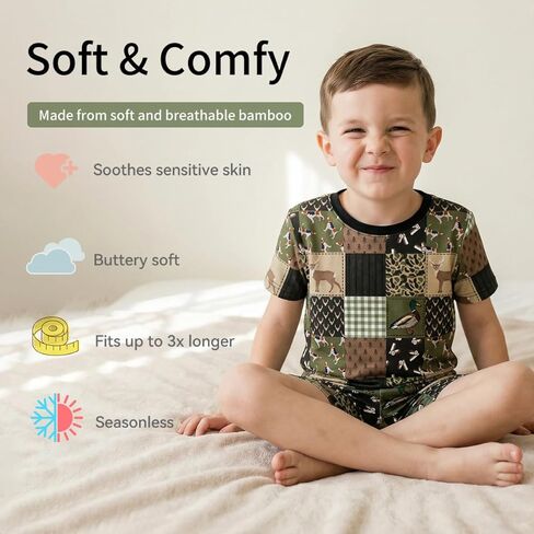 Weiwei Bamboo Viscose Pajamas Toddler Boys Girls, Kids Short Sleeve Pajama Set 2pcs Summer Sleeper Snug fit Pjs in Kuwait