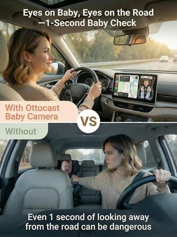 كاميرا سيارة OTTOCAST Cabin Care Baby Car 2026، تستخدم الشاشة المدمجة في سيارتك، لا حاجة إلى شاشة إضافية، شاشة مقسمة لتشغيل السيارة وعرض الطفل، رؤية ليلية غير متوهجة، التوصيل والتشغيل، زاوية واسعة 150 درجة (لا يوجد دعم Android) in Kuwait