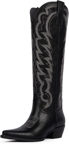Modatope Cowboy Boots for Women Knee High Chunky Heel Butterfly Cowgirl Boots Wide Calf Pointed Toe Chunky Heel Fashion Western Boot in Kuwait