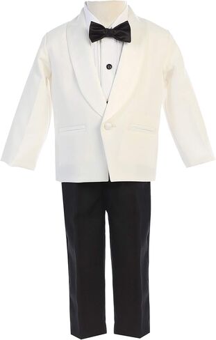 Baby Toddler Boys Kids Youth 4 Pc Tuxedo Suit Wedding Graduation Party (12, Ivory/Black) in Kuwait