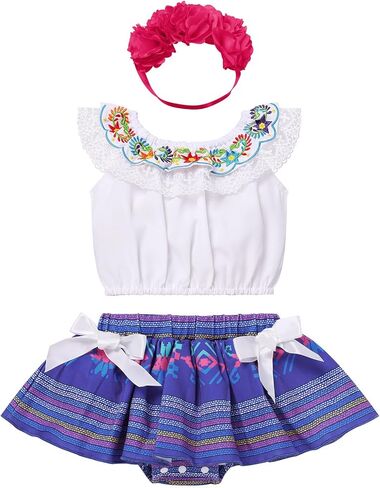 IMEKIS طفلة مكسيكية الزي العيد 1st عيد ميلاد المحاصيل الأعلى السراويل مع زهرة عقال الصيف كعكة سحق صورة تبادل لاطلاق النار in Kuwait