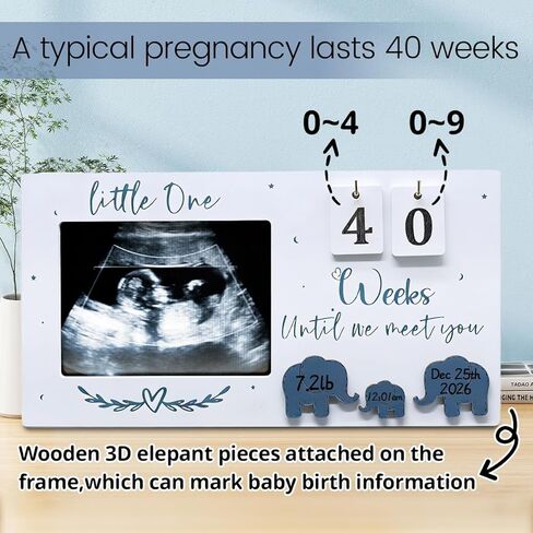 Sonogram Picture Frame with Countdown Weeks - 4''x3'' Ultrasound Photo Frame Pregnancy Announcement for Expecting Parents/Grandparents Reveal, Mother's Day and Mom to be Gifts for 1st Time Mom in Kuwait