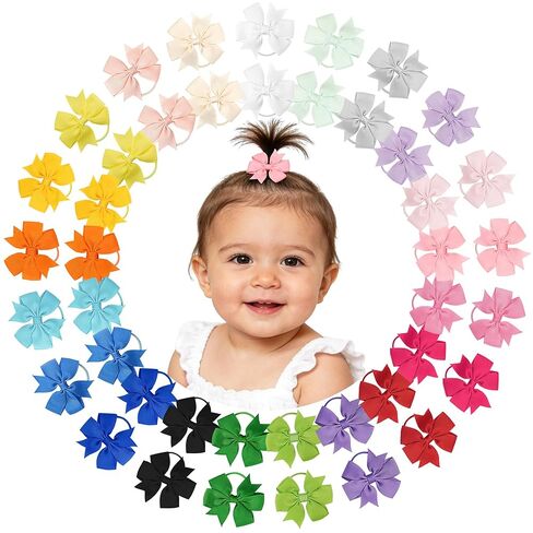 Hair Ties for Baby Girls - 42PCS Small 2 inches Hair Bows, Elastic Rubber Ties Ponytail Holders for Infants Toddlers Kids in 21 Color Pairs in Kuwait