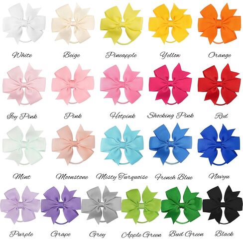 Hair Ties for Baby Girls - 42PCS Small 2 inches Hair Bows, Elastic Rubber Ties Ponytail Holders for Infants Toddlers Kids in 21 Color Pairs in Kuwait