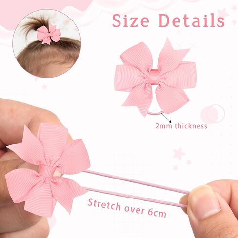 Hair Ties for Baby Girls - 42PCS Small 2 inches Hair Bows, Elastic Rubber Ties Ponytail Holders for Infants Toddlers Kids in 21 Color Pairs in Kuwait