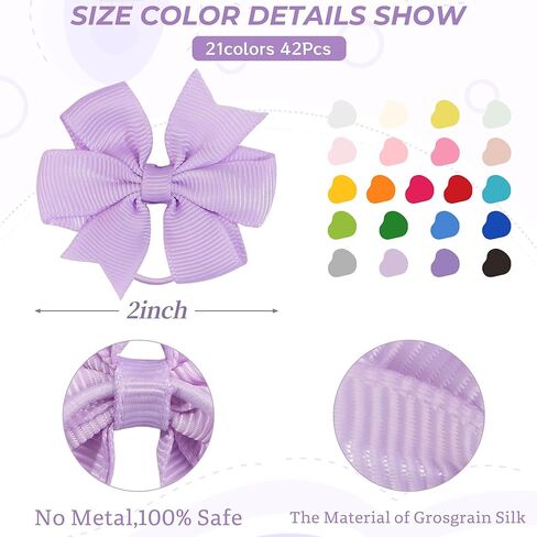 Hair Ties for Baby Girls - 42PCS Small 2 inches Hair Bows, Elastic Rubber Ties Ponytail Holders for Infants Toddlers Kids in 21 Color Pairs in Kuwait