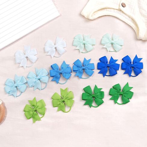 Hair Ties for Baby Girls - 42PCS Small 2 inches Hair Bows, Elastic Rubber Ties Ponytail Holders for Infants Toddlers Kids in 21 Color Pairs in Kuwait