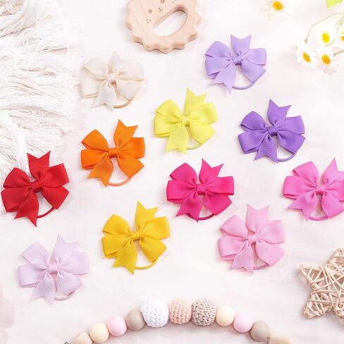 Hair Ties for Baby Girls - 42PCS Small 2 inches Hair Bows, Elastic Rubber Ties Ponytail Holders for Infants Toddlers Kids in 21 Color Pairs in Kuwait