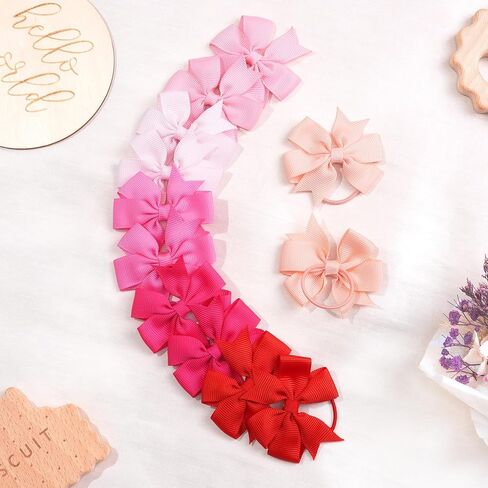Hair Ties for Baby Girls - 42PCS Small 2 inches Hair Bows, Elastic Rubber Ties Ponytail Holders for Infants Toddlers Kids in 21 Color Pairs in Kuwait