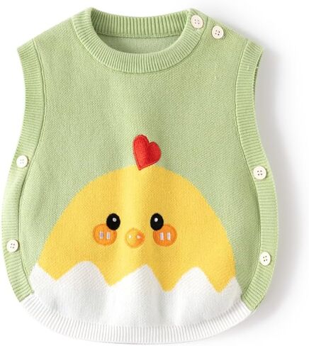Cute Chick Knit Sweater Vest,Green,Heart Embroidered,Baby Girl Jacquard Waistcoat,Toddler Boy Sleeveless Top in Saudi Arabia