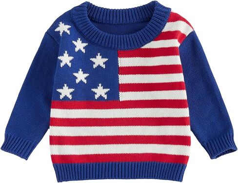 Winioder بيبي بوي فتاة 4th من يوليو الزي العلم الأمريكي Crewneck سترة طفل يوم الذكرى الوطنية الولايات المتحدة الأمريكية متماسكة البلوز in Kuwait