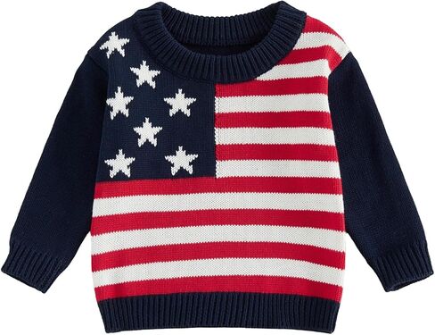 Winioder بيبي بوي فتاة 4th من يوليو الزي العلم الأمريكي Crewneck سترة طفل يوم الذكرى الوطنية الولايات المتحدة الأمريكية متماسكة البلوز in Kuwait