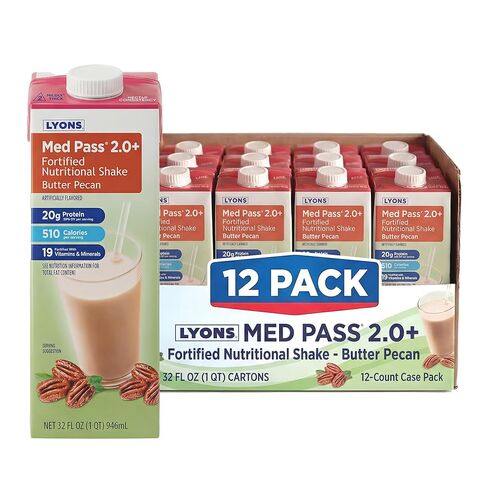 MED PASS® 2.0 Fortified Nutritional Shake, Butter Pecan Flavor High-Calorie Nutrition Drink for Medication Pass Programs and Reduced Appetites, Vitamin and Mineral Fortified, 32 fl oz - 12 Pack in Kuwait
